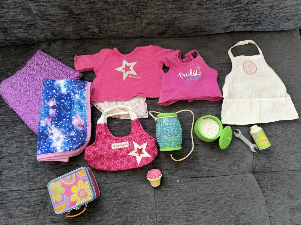 American Girl Doll Clothing And Accessories Bundle - Blankets Lunch Box Shirt